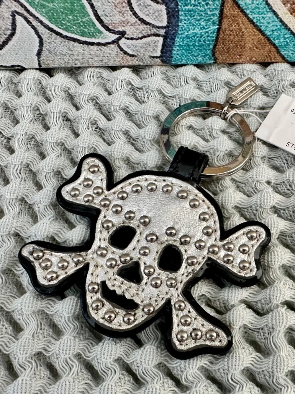 Coach Studded Skull Leather Key Fob NWT